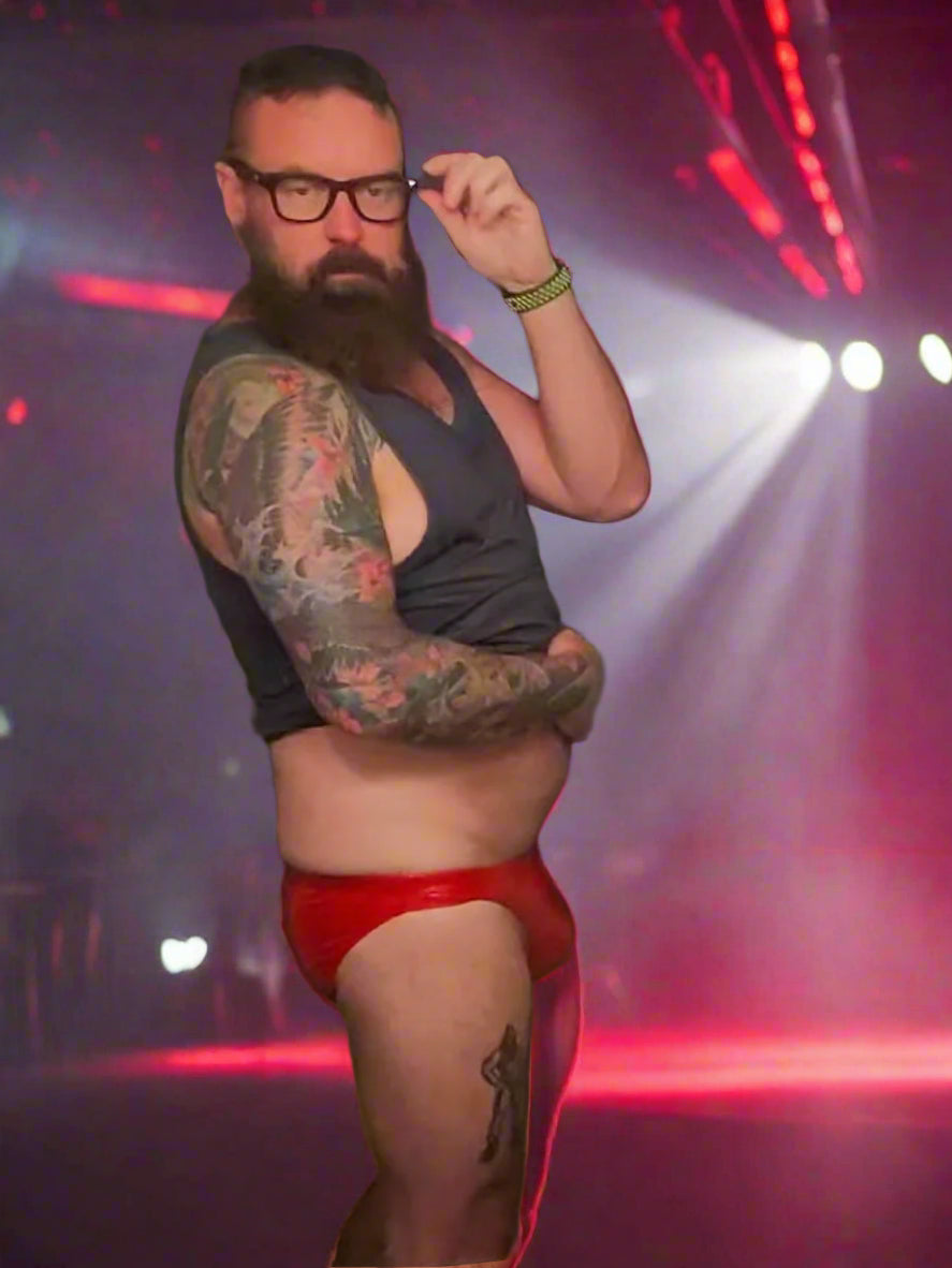 "Slick and Shiny" PVC Swim Brief Magma Red (1" Hip)