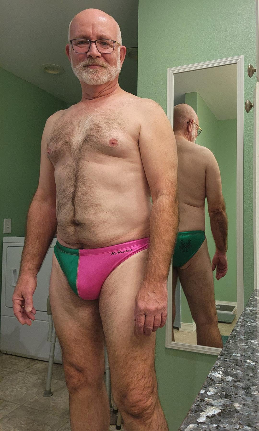 "The Kraken" Emerald and Pink Tourmaline Sparkle Contour Front Swim Brief (1" Hip)