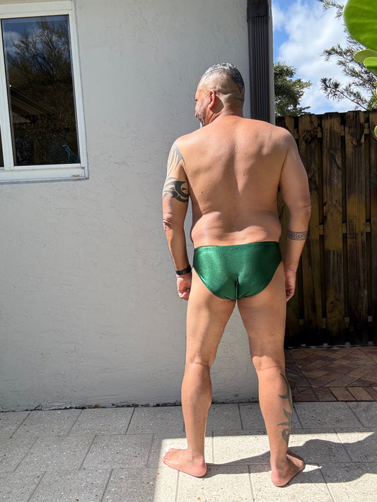 "Luxe to the Max" Solid British Racing Green Contour Front Swim Brief (2"Hip)