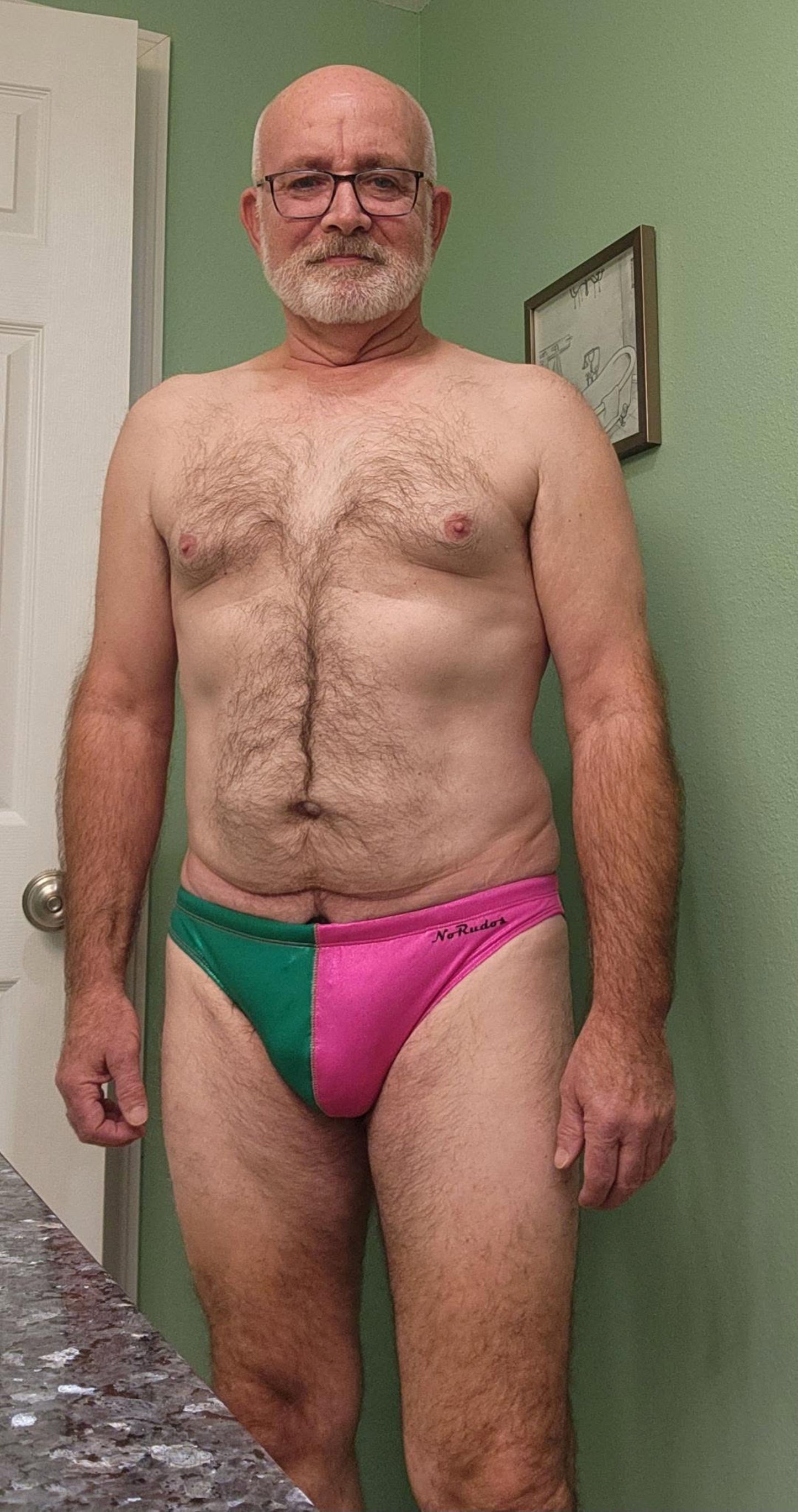 "The Kraken" Emerald and Pink Tourmaline Sparkle Contour Front Swim Brief (1" Hip)