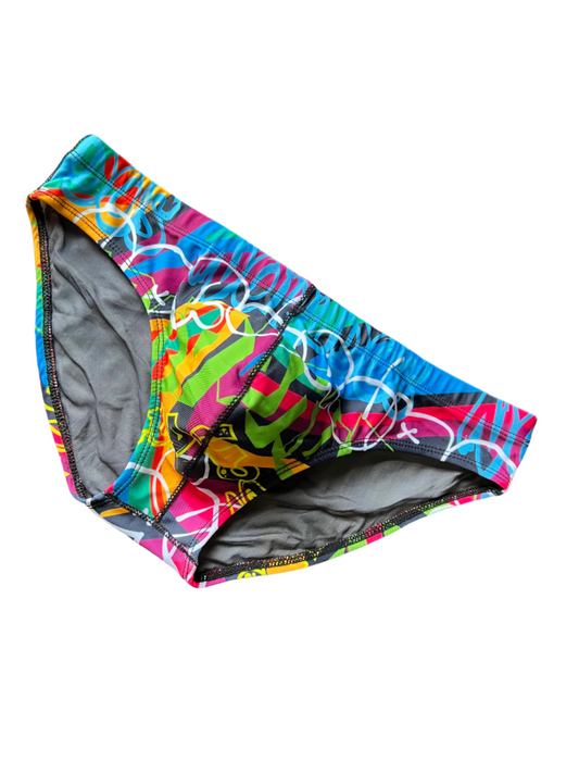 "Graffiti Glamour" Contour Front Swim Brief (2" Hip)