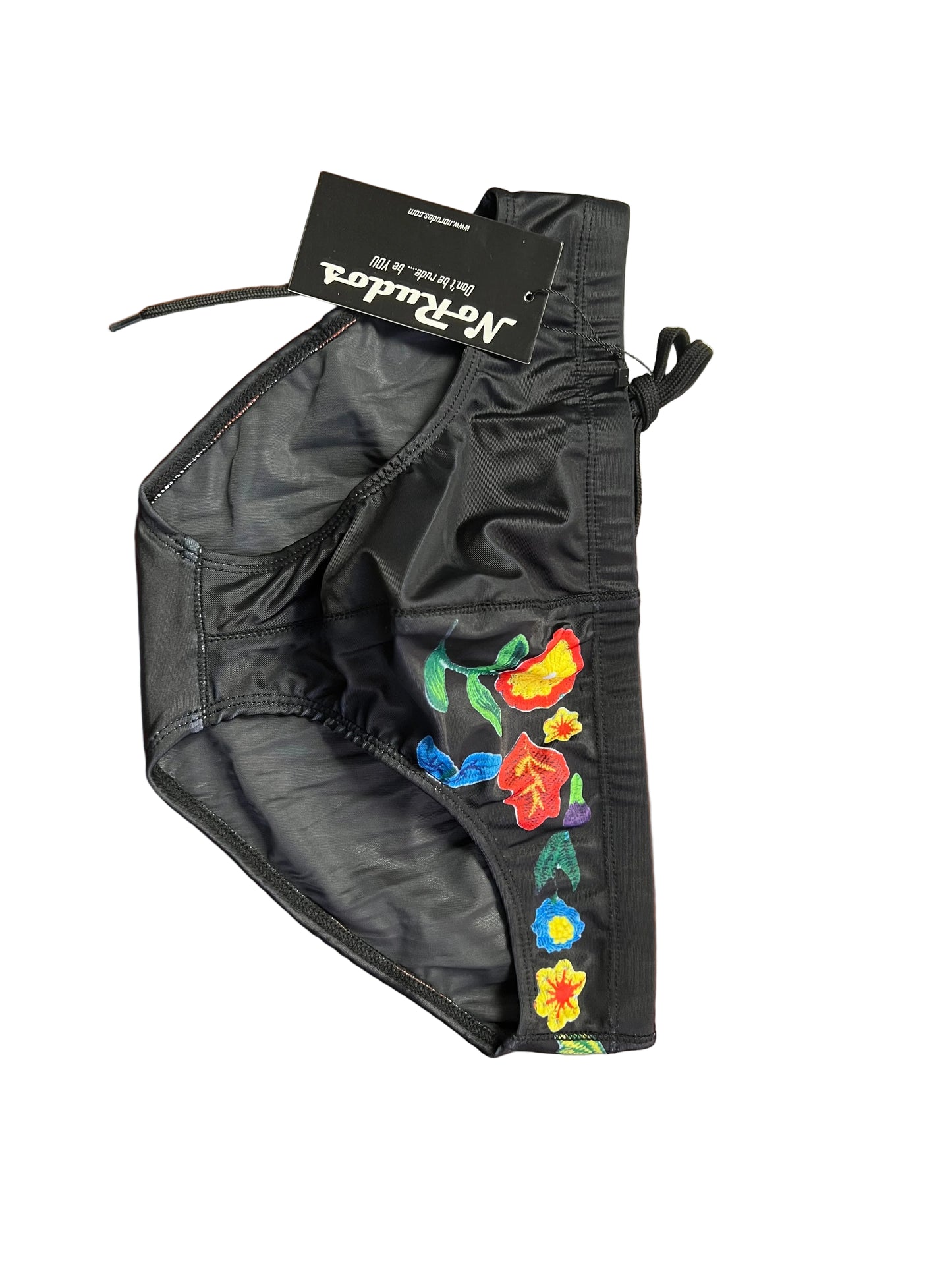 "Flor y Sol" Contour Front Swim Brief - Black (2" Hip)
