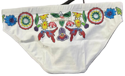 "Flor y Sol" Contour Front Swim Brief - White (2" Hip)
