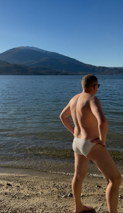 "Slick and Shiny" PVC Swim Brief Glacier White (1" Hip)