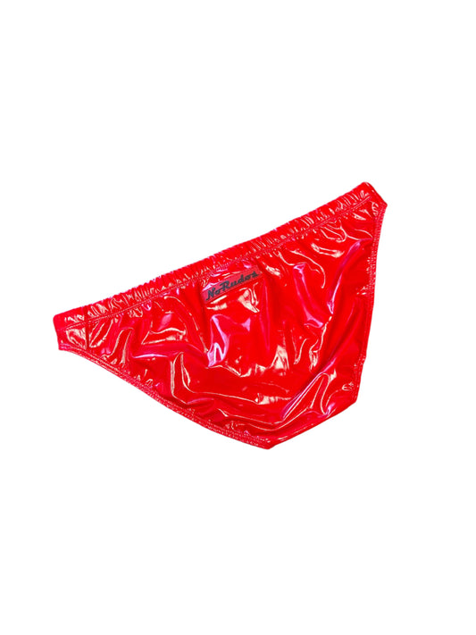 "Slick and Shiny" PVC Swim Brief Magma Red (1" Hip)