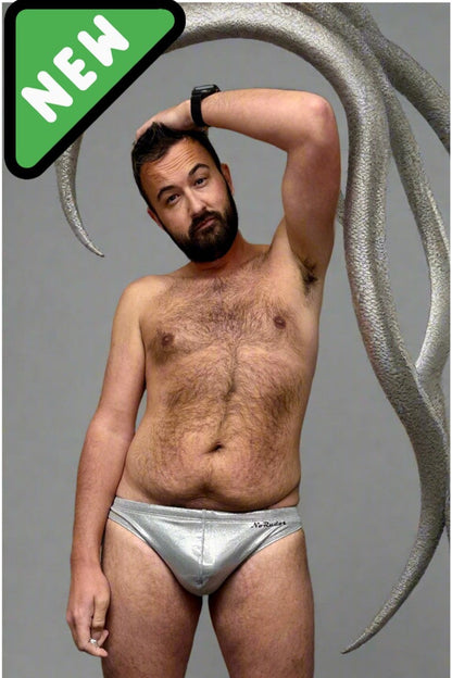 "The Kraken" Silver Sparkle Contour Front Swim Brief (1" Hip)